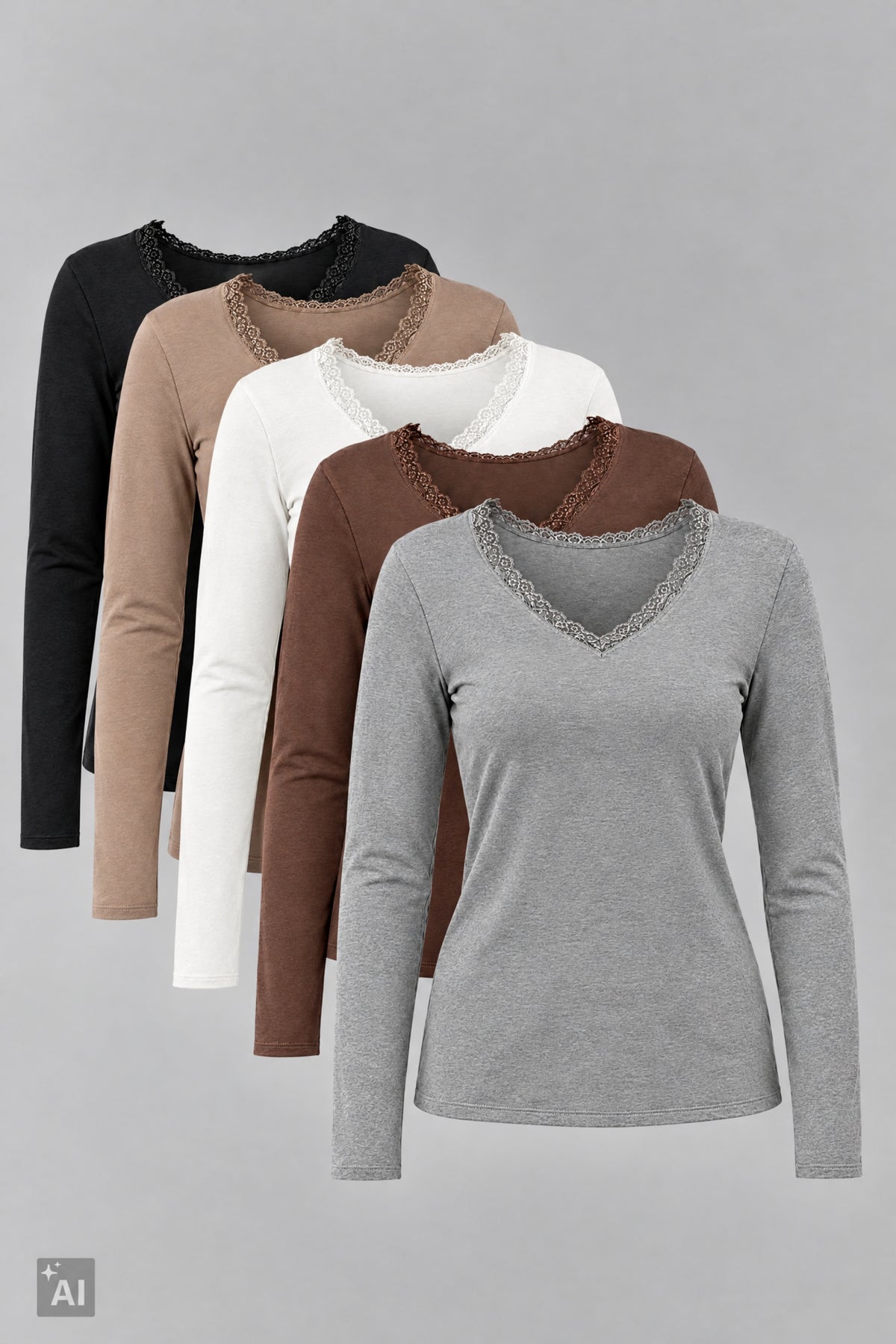 Longsleeve mit Spitze am V-Ausschnitt, ecru