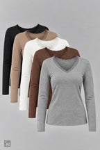 Longsleeve mit Spitze am V-Ausschnitt, braun