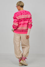 Strickpulli mit LOVE Muster, rosa-pink
