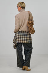Fake-Hemd mit kleinem Karomuster, schwarz-beige-camel