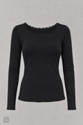 Longsleeve mit Spitze am Rundhalsausschnitt, schwarz