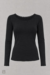 Longsleeve mit Spitze am Rundhalsausschnitt, schwarz
