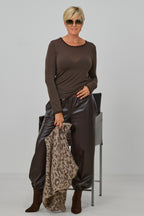 Longsleeve mit Spitze am Rundhalsausschnitt, braun