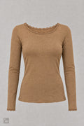 Longsleeve mit Spitze am Rundhalsausschnitt, camel