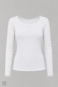 Longsleeve mit Spitze am Rundhalsausschnitt, ecru