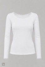 Longsleeve mit Spitze am Rundhalsausschnitt, ecru
