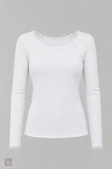 Longsleeve mit Spitze am Rundhalsausschnitt, ecru