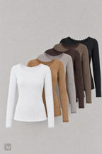 Longsleeve mit Spitze am Rundhalsausschnitt, stein