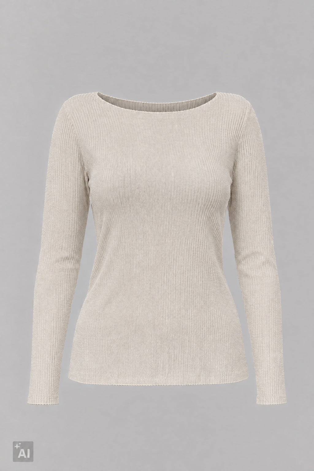 schmal geripptes Longsleeve, beige