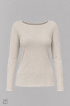 schmal geripptes Longsleeve, beige