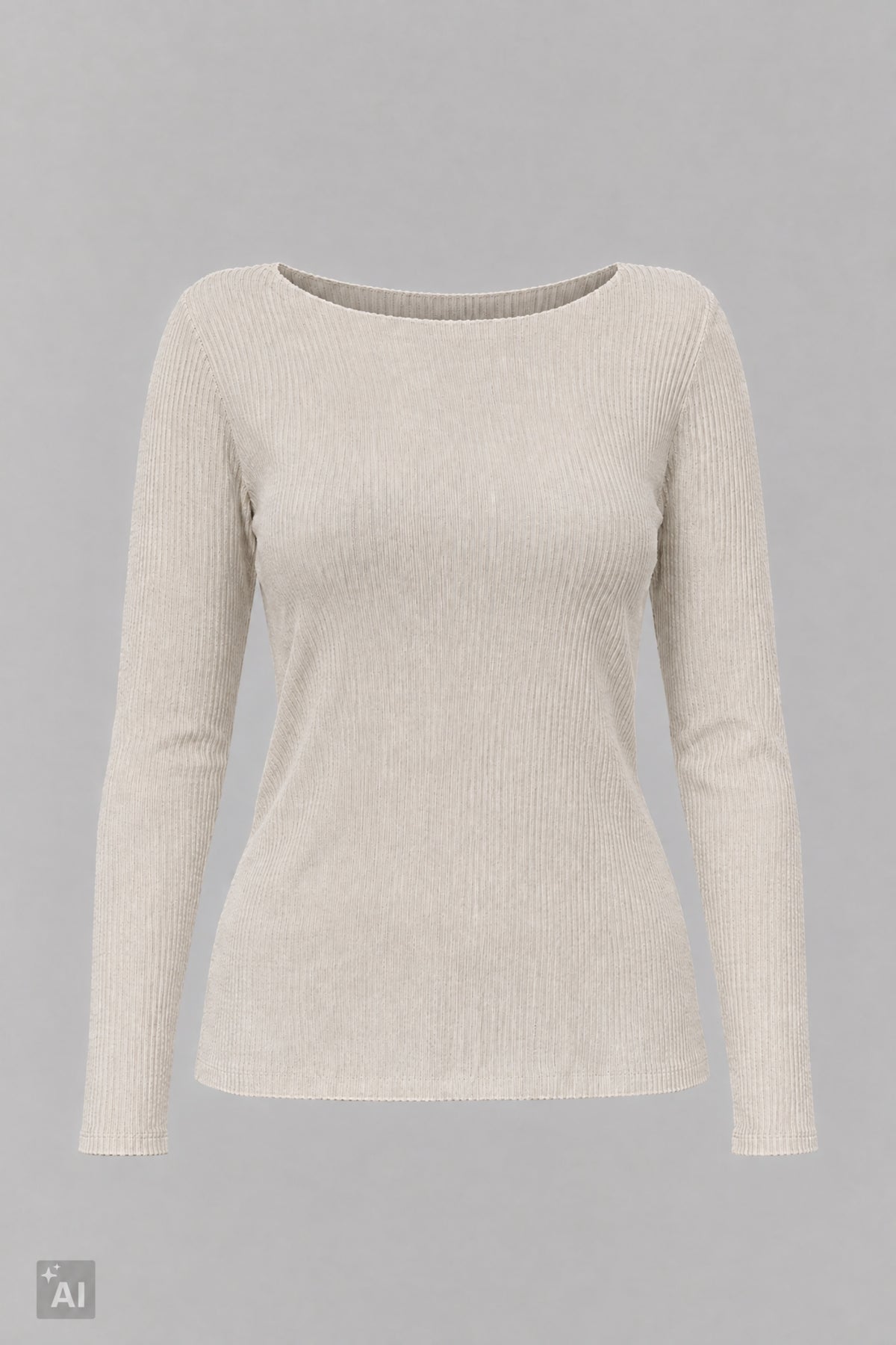 schmal geripptes Longsleeve, beige
