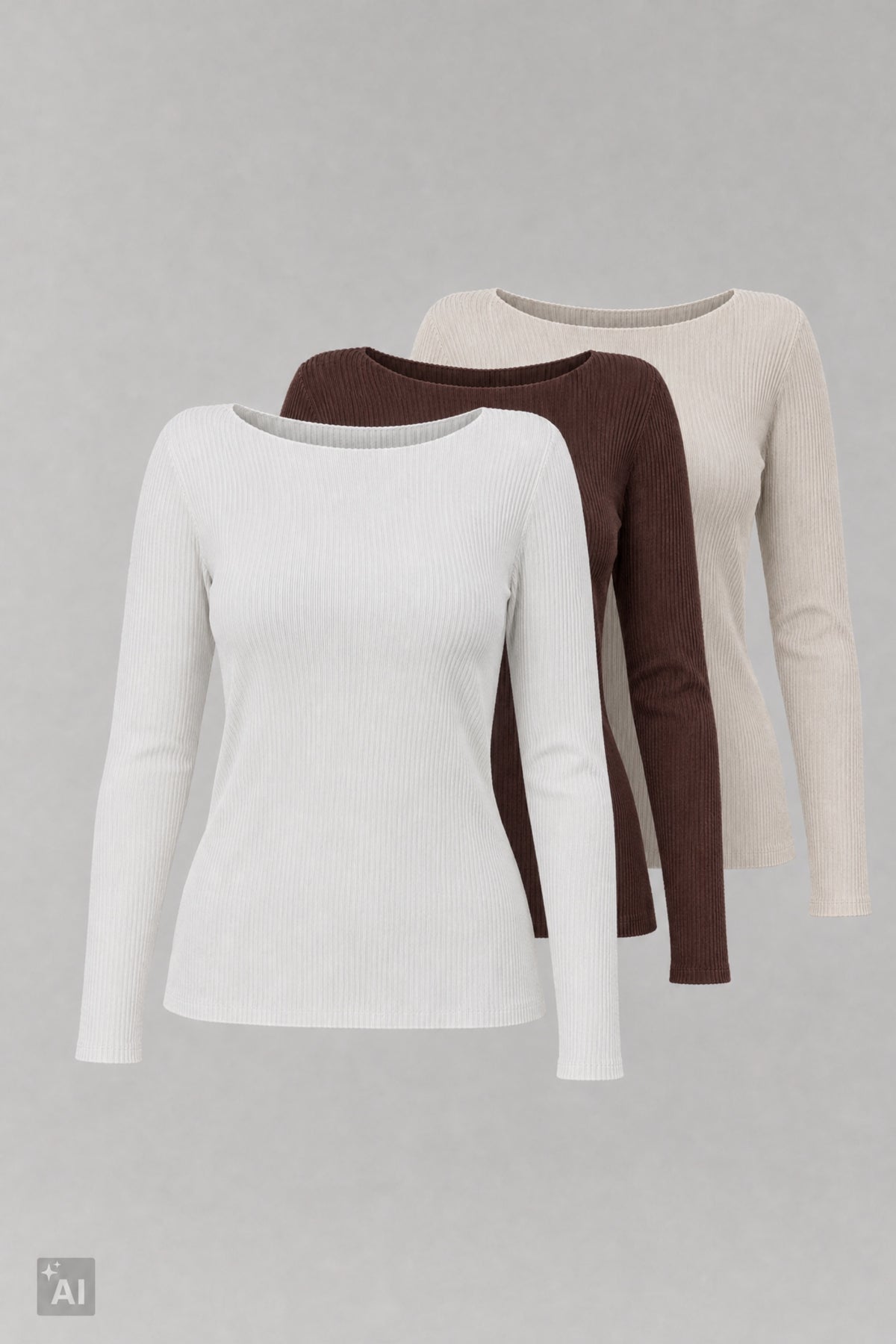 schmal geripptes Longsleeve, braun