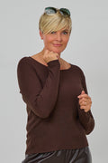 schmal geripptes Longsleeve, braun