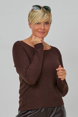 schmal geripptes Longsleeve, braun