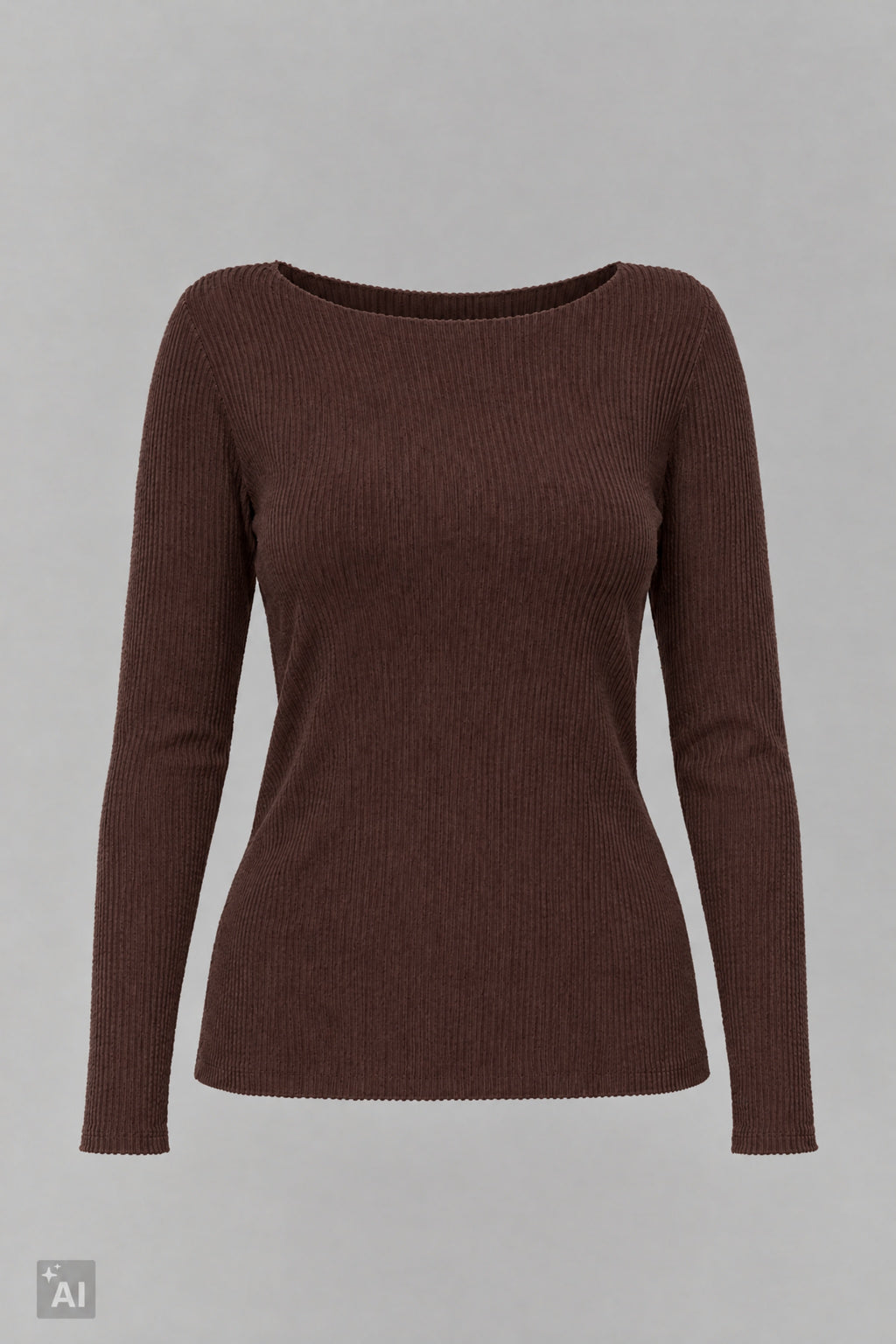 schmal geripptes Longsleeve, braun