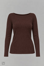 schmal geripptes Longsleeve, braun