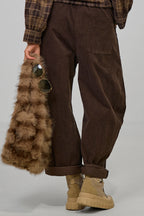 Feincordhose mit Überschlägen, braun