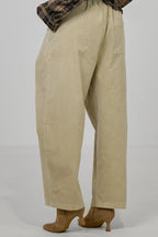 Feincordhose mit Überschlägen, beige