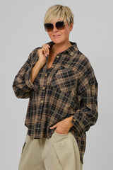 Oversized Hemd im Karomuster, taupe-schwarz