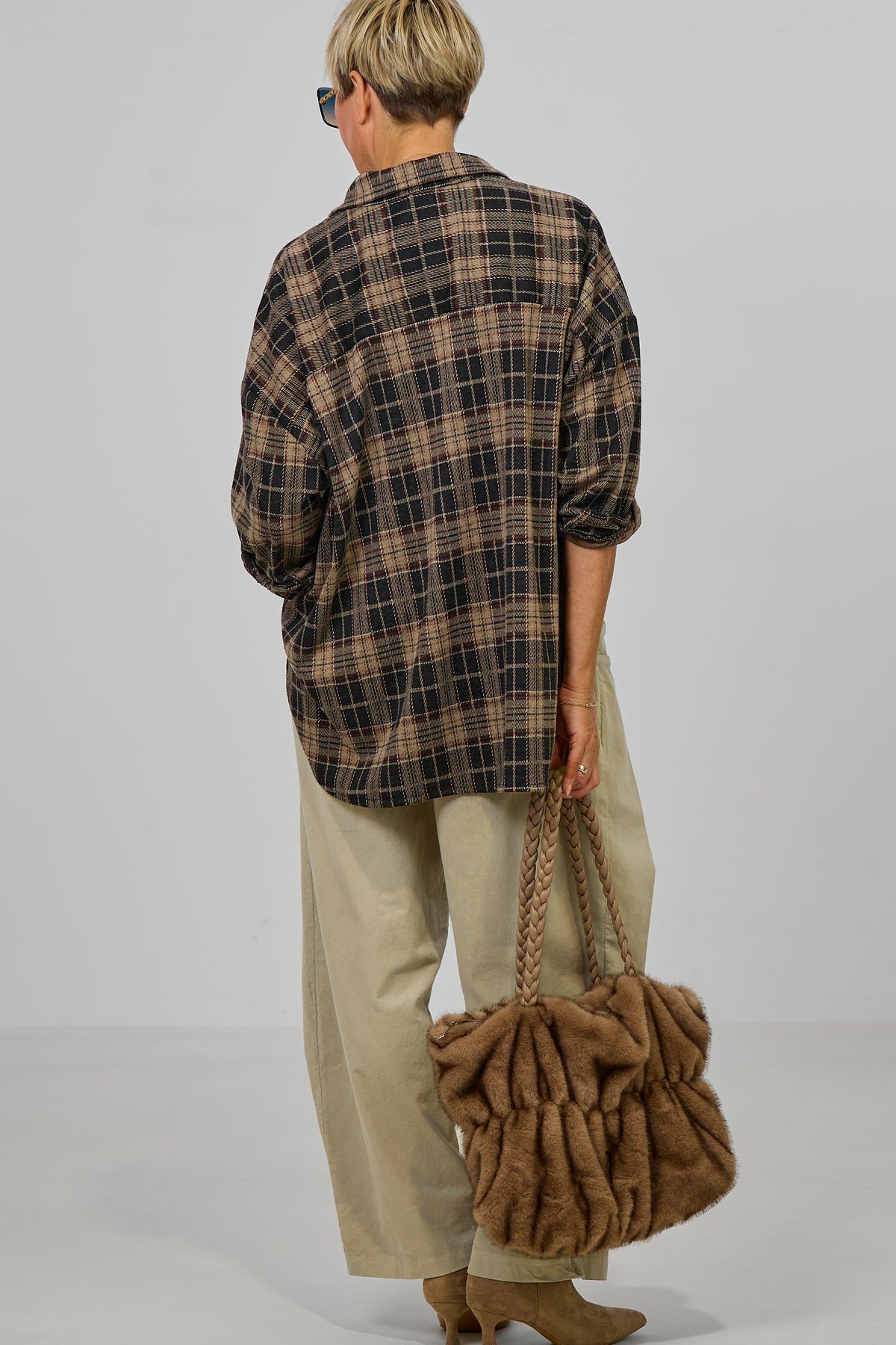 Oversized Hemd im Karomuster, taupe-schwarz