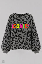 Strickpulli/Überwurf ICONIC, grau-schwarz-neon
