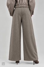 Wollige Hose mit Überschlägen, taupe-fischgrät