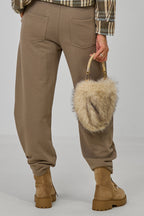 Sweathose mit Ziernähten und Kordelzug, taupe