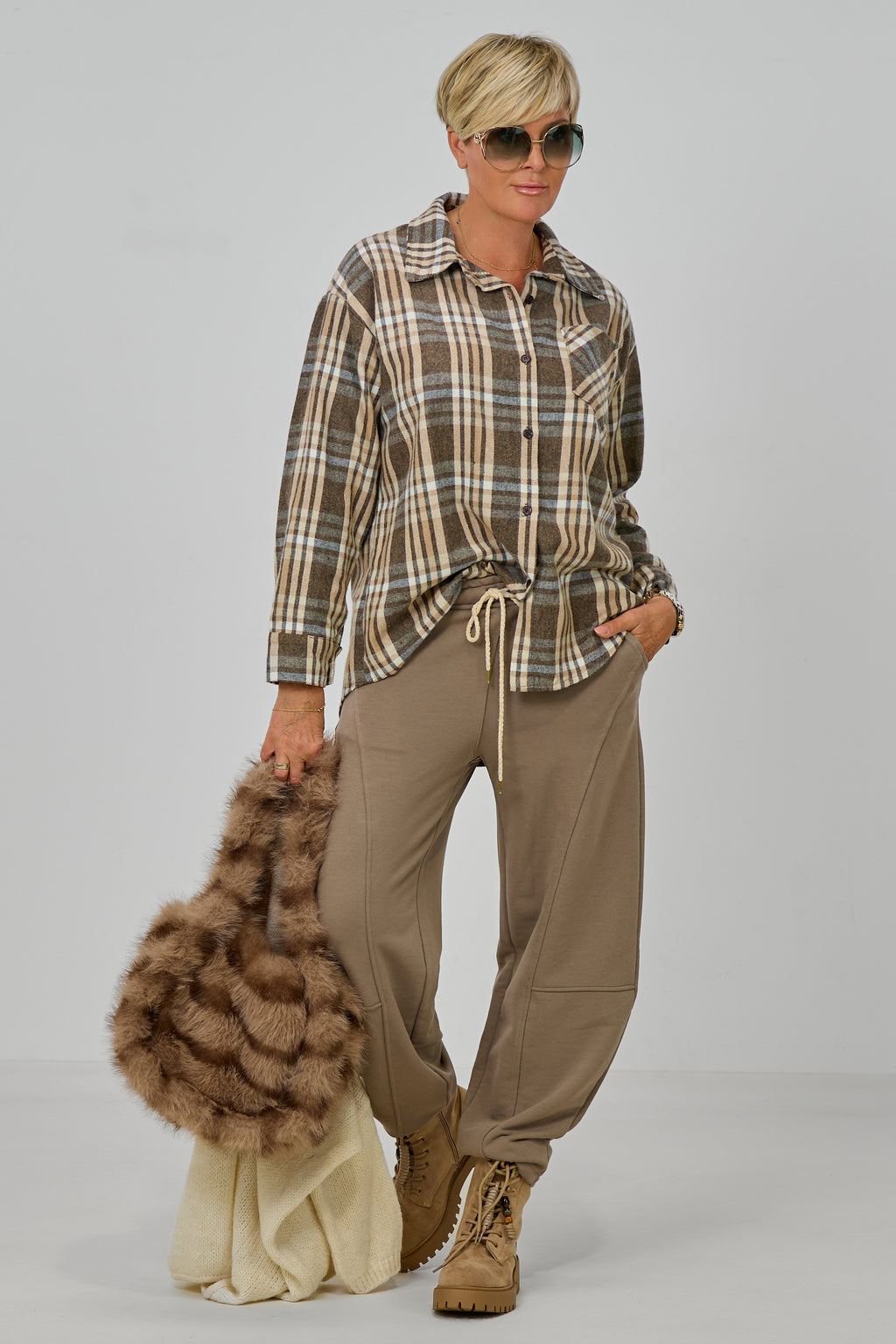 Flanellhemd im Karo-Style, taupe-beige