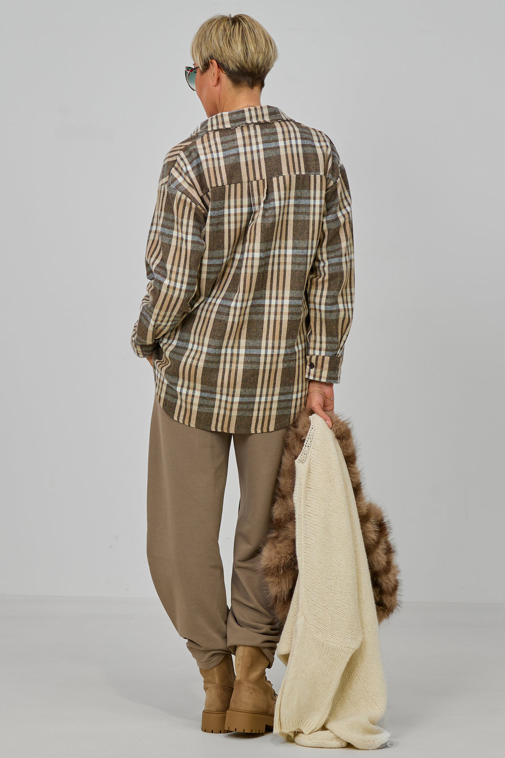 Flanellhemd im Karo-Style, taupe-beige