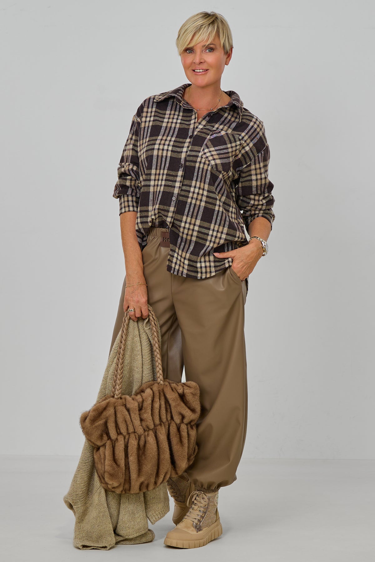 Flanellhemd im Karo-Style, schokobraun-beige