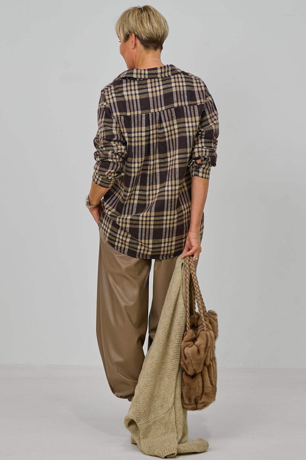 Flanellhemd im Karo-Style, schokobraun-beige