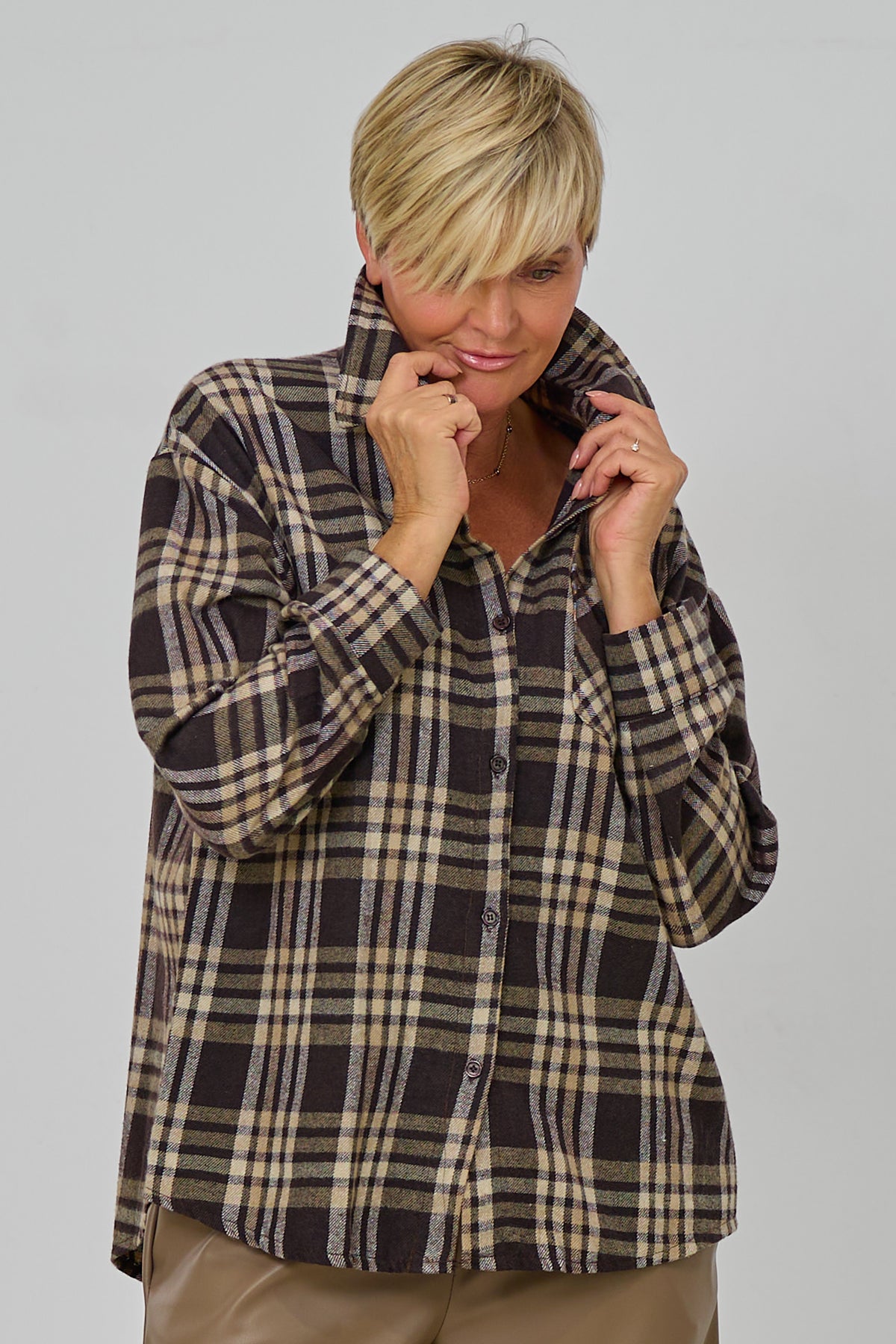Flanellhemd im Karo-Style, schokobraun-beige