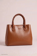 elegante Tasche mit geflochtenem Henkel, camel/hellbraun