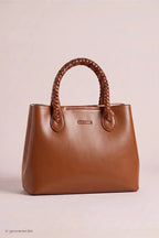 elegante Tasche mit geflochtenem Henkel, camel/hellbraun