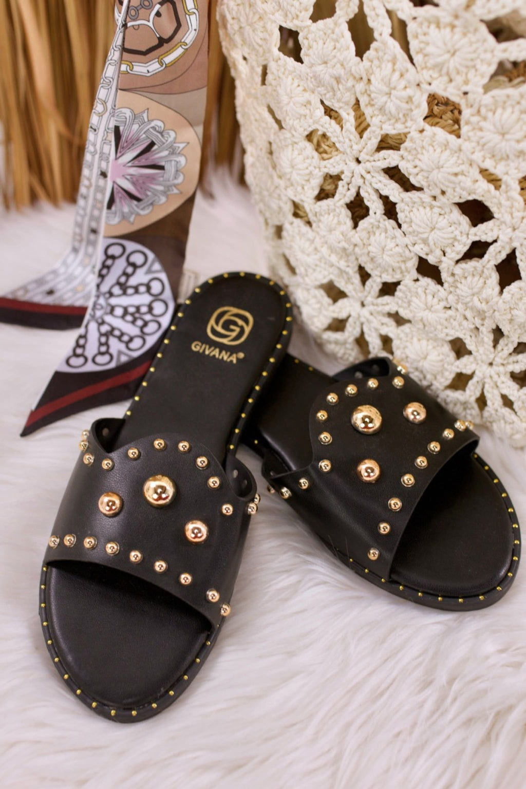Sommer Pantolette, schwarz-gold