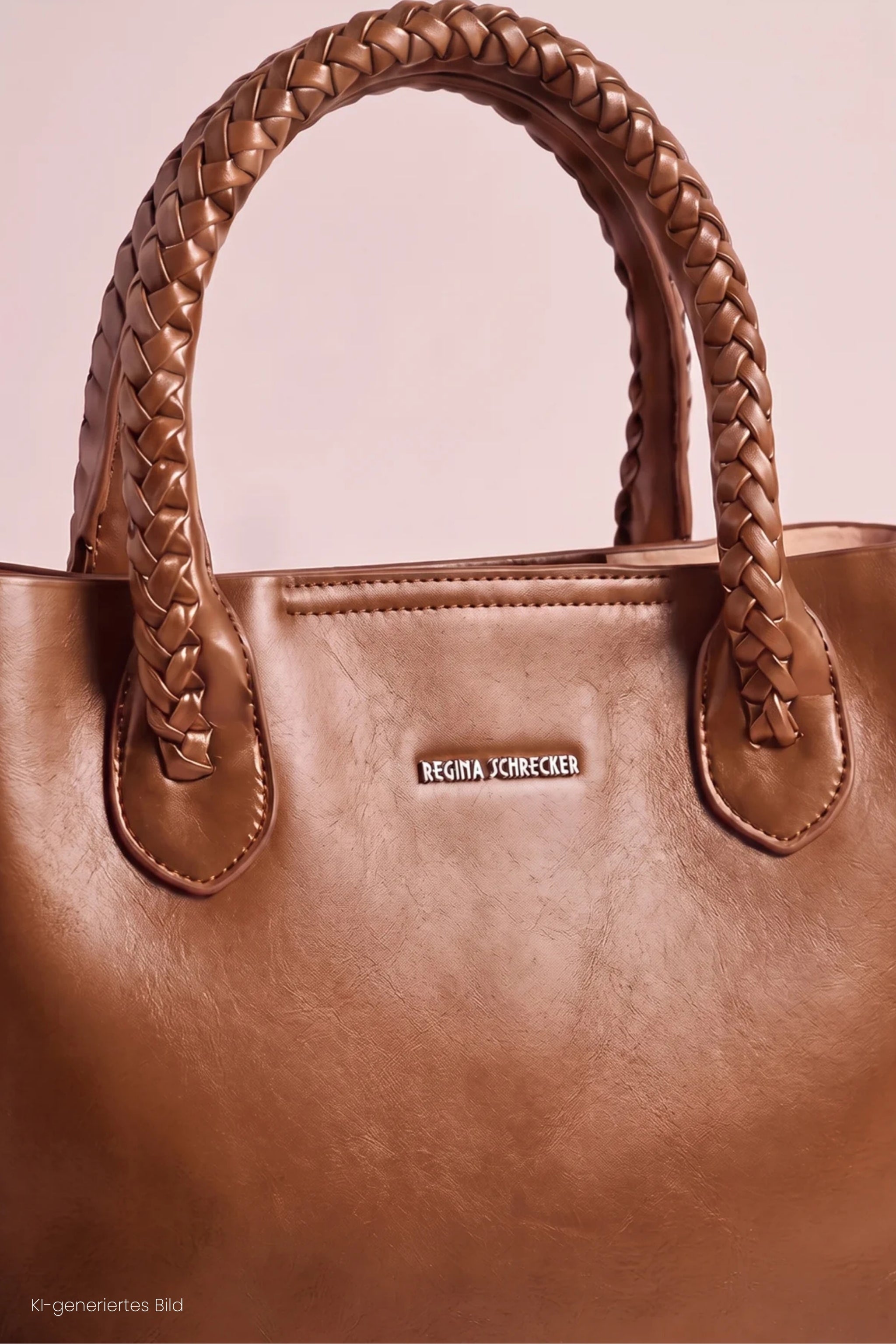 elegante Tasche mit geflochtenem Henkel, camel/hellbraun