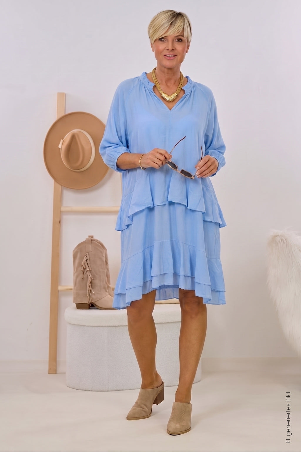 Kleid mit Volants, hellblau