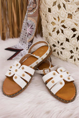 Flat sandals with studs, white
