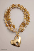 Perlenkette mit großem Herz, natur-gold