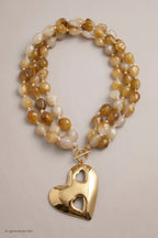 Perlenkette mit großem Herz, natur-gold
