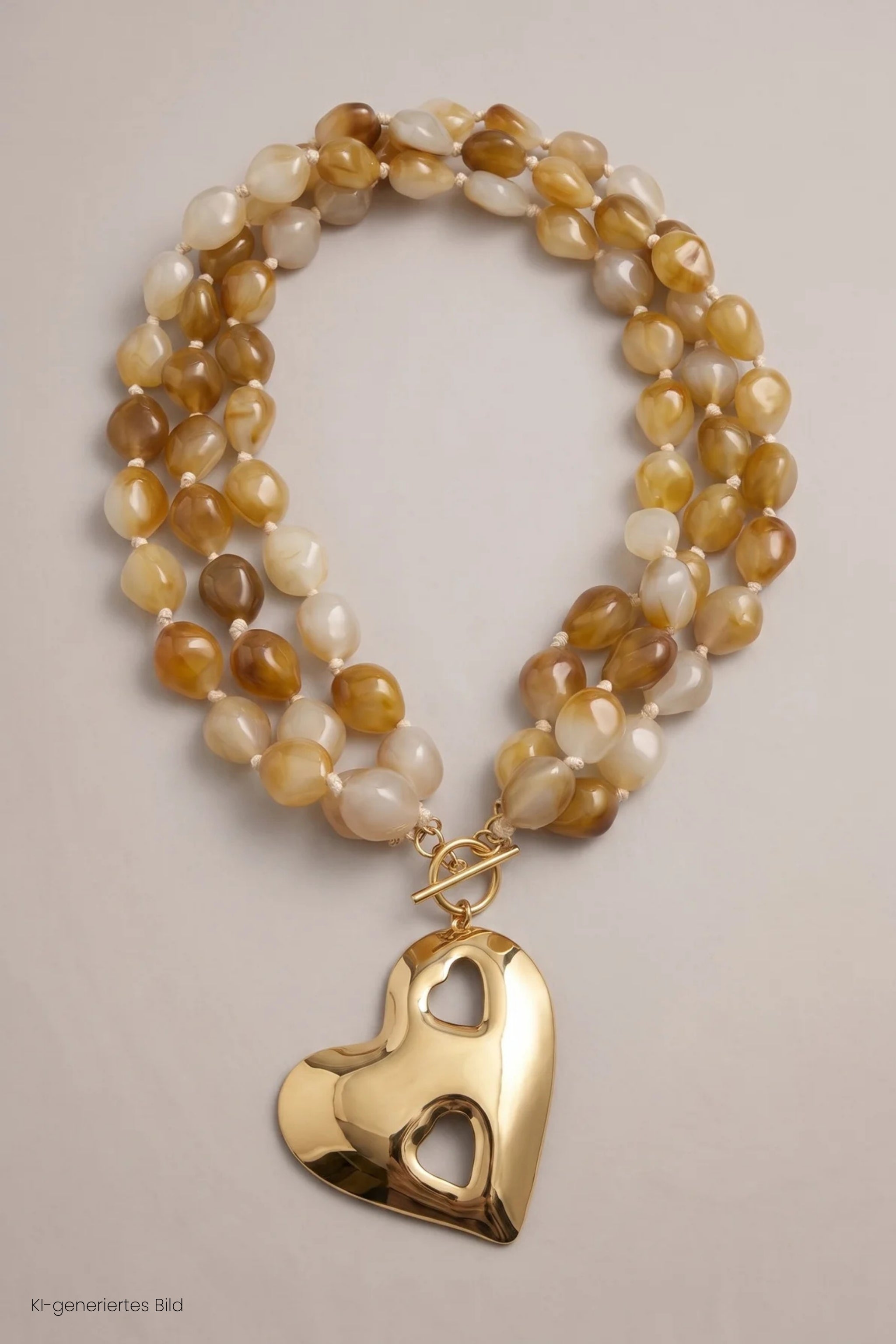 Perlenkette mit großem Herz, natur-gold