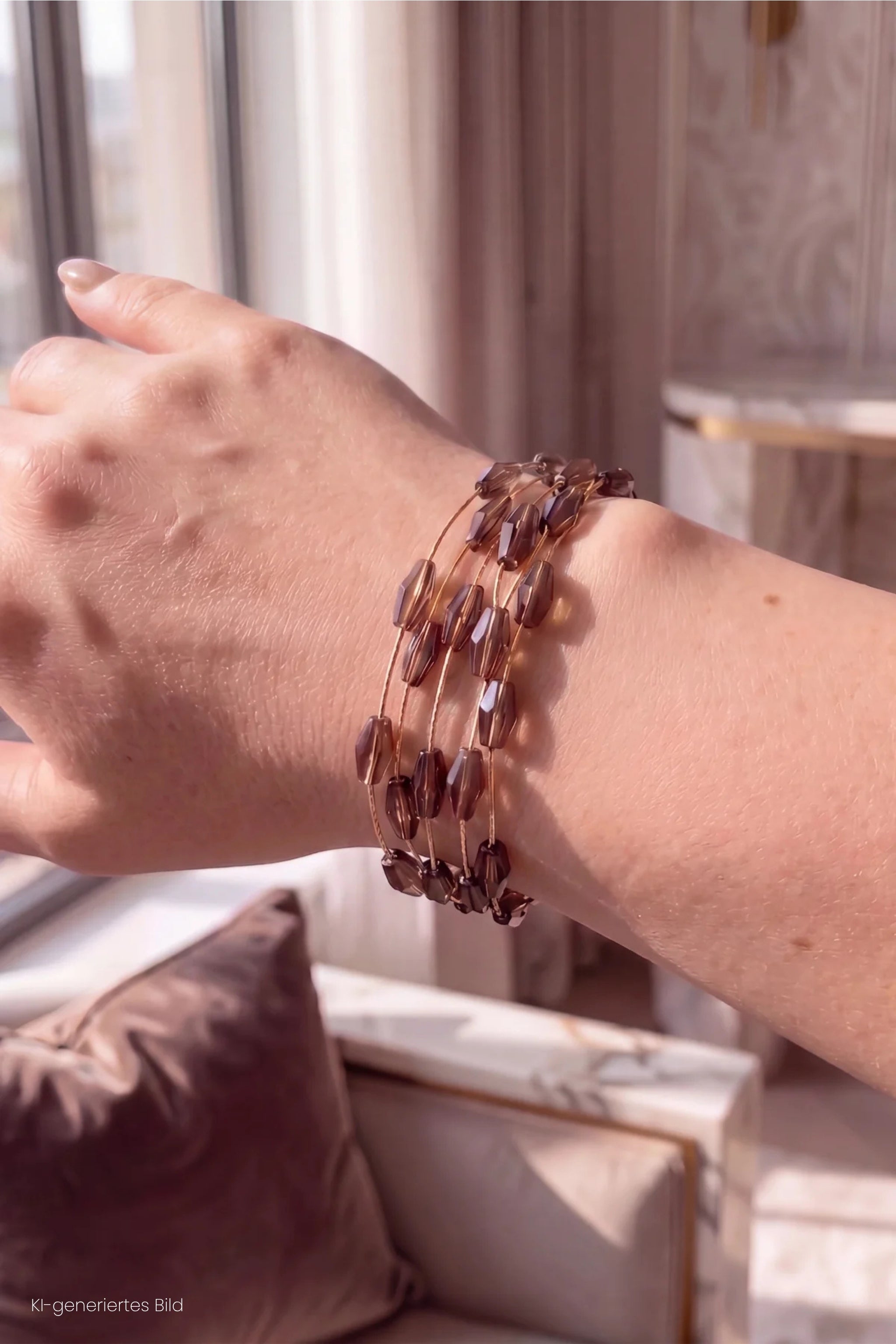 Armband mit Perlchen, mokka-gold