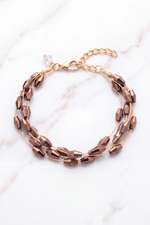 Armband mit Perlchen, mokka-gold