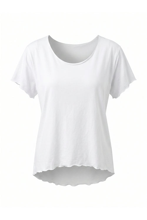 Basic Shirt mit leicht gewellten Abschlüssen - klein, weiß