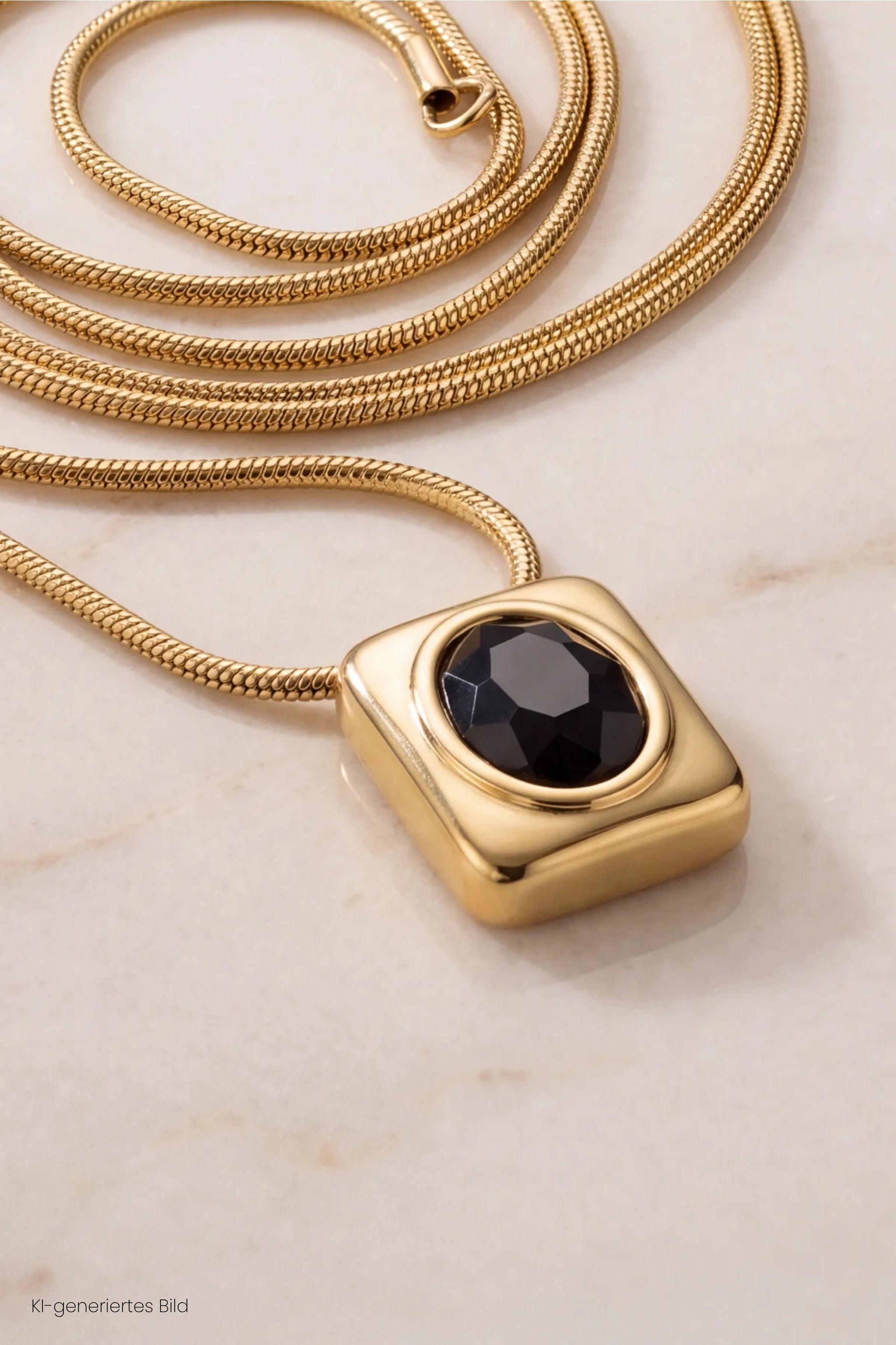 Feine Kette mit schwarzem Stein, gold-schwarz