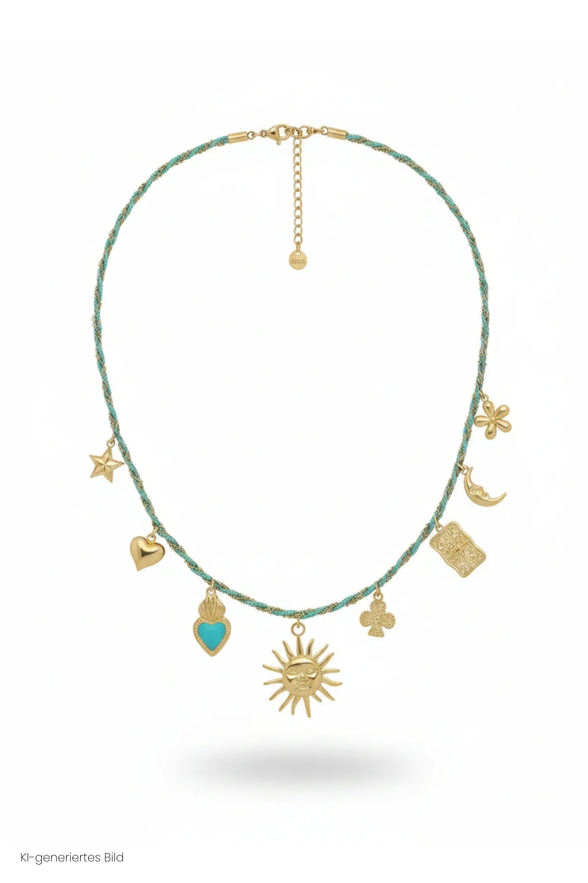Kette mit Anhängern, türkis-gold