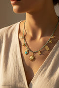 Kette mit Anhängern, türkis-gold