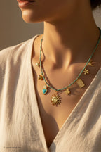 Kette mit Anhängern, türkis-gold