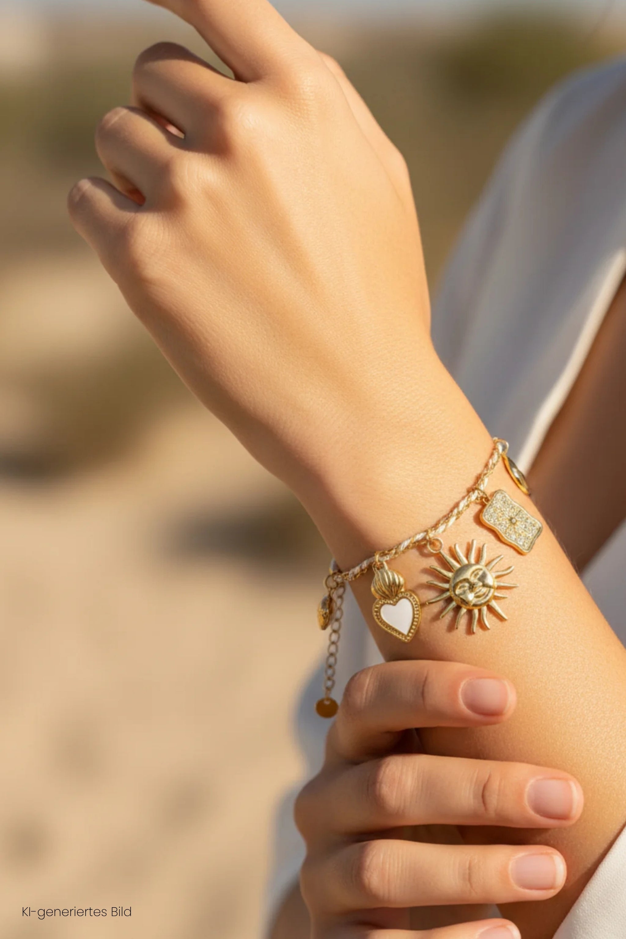 Armband mit Anhängern, weiß-gold