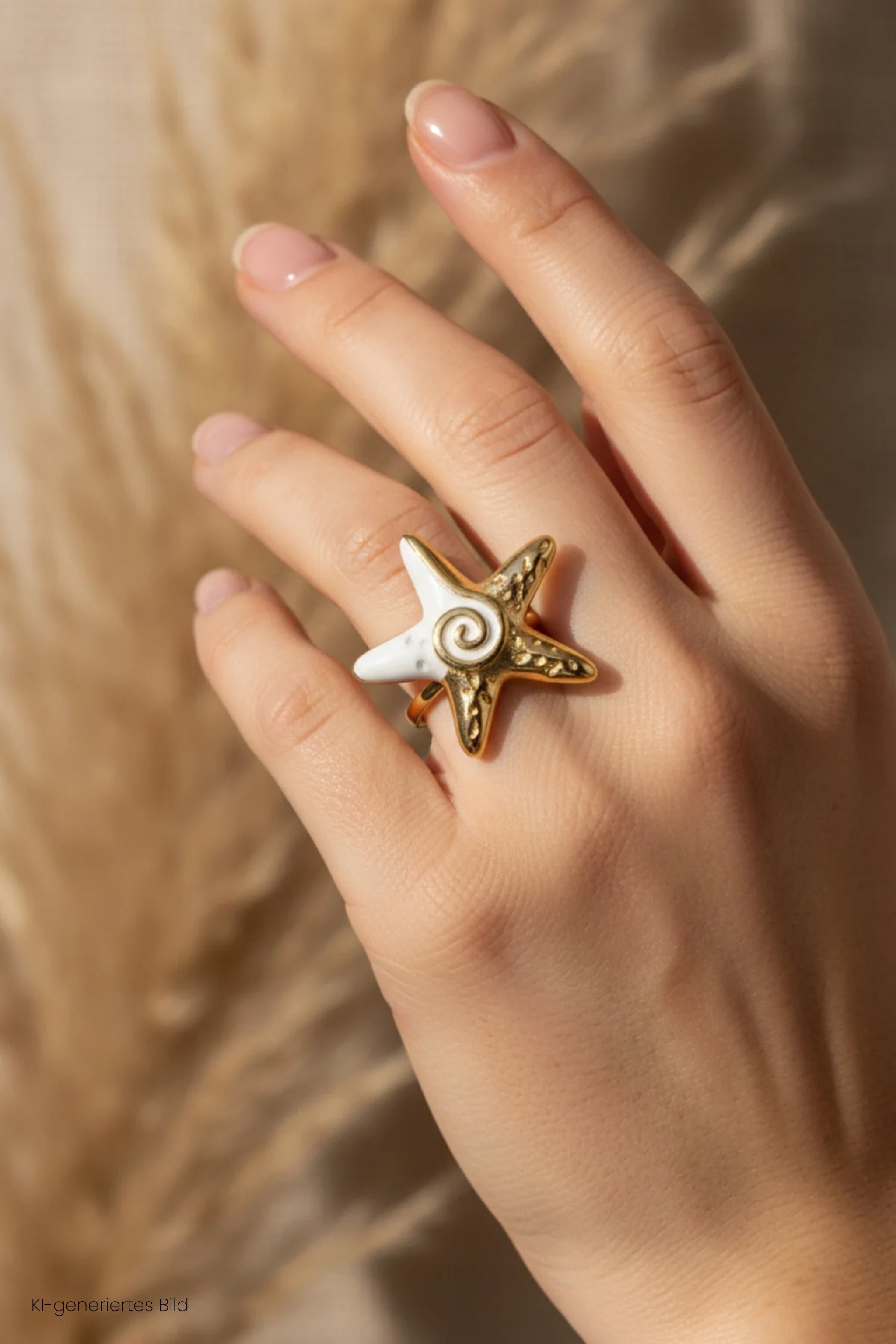 Ring mit Seestern, gold-perlmuttweiß